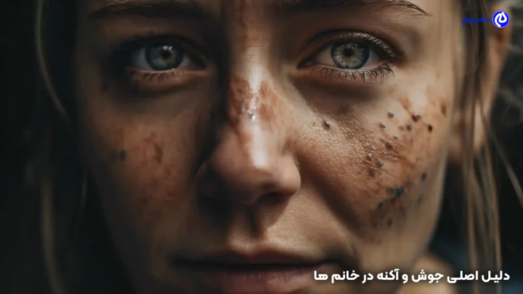 چهره زن همراه جوش و آکنه زیاد