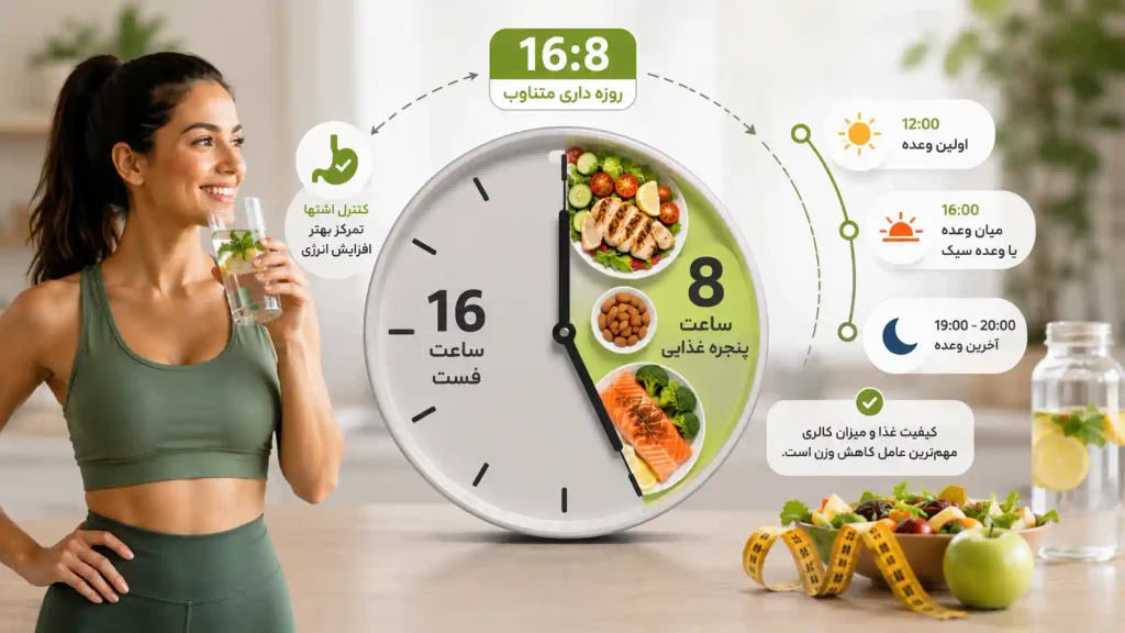 فستینگ 16:8 با 16 ساعت روزه‌داری و 8 ساعت پنجره غذایی