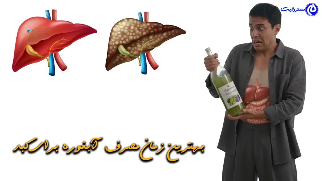 شخصی با یک بطری آبغوره و تصویری از کبد